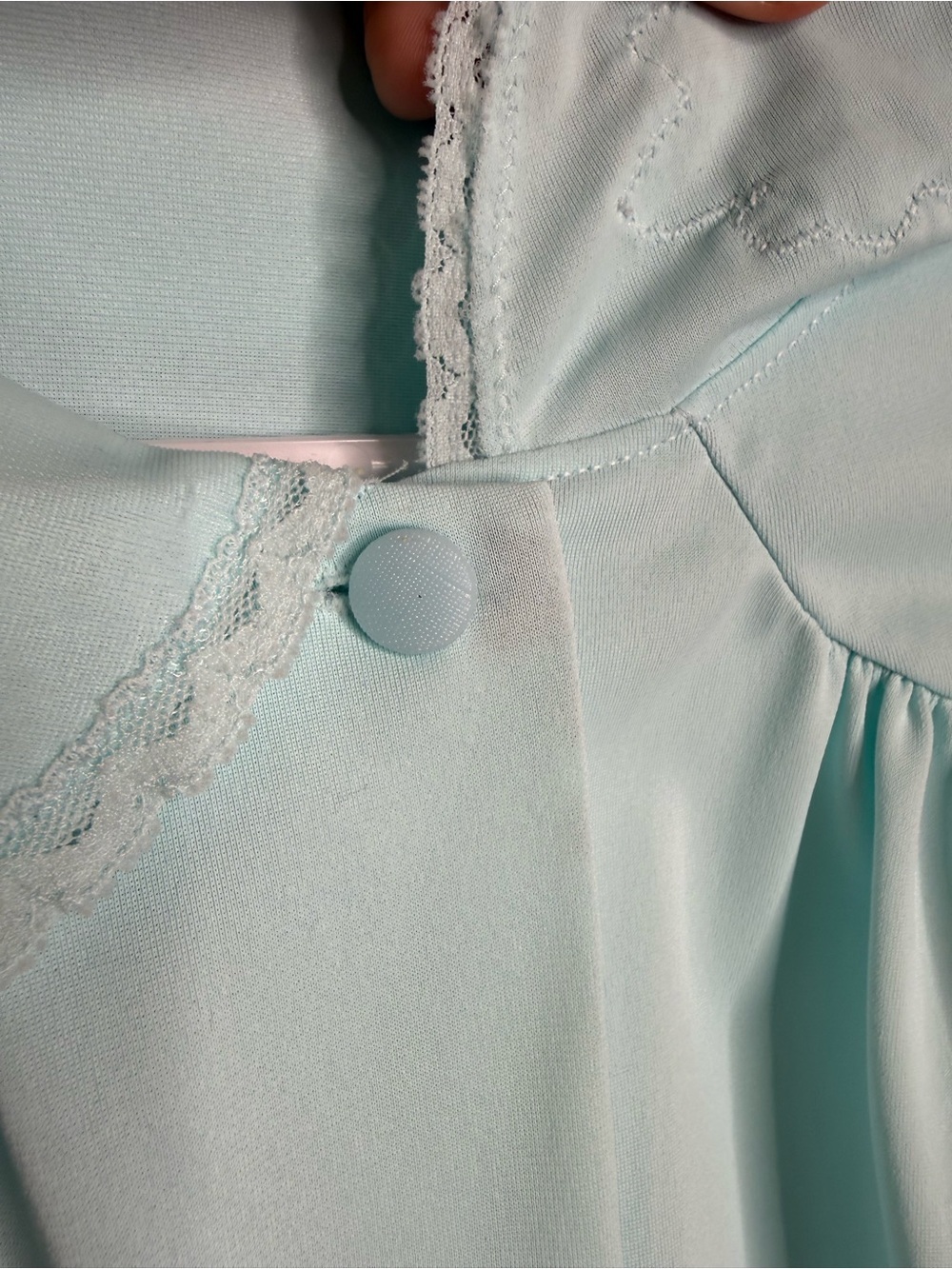 Vintage Shadowline Women's Medium Nylon Nightgown Button Front Pockets Blue Lace - Picture 14 of 14